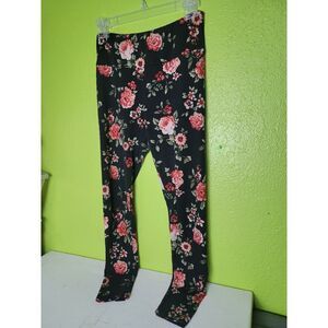 Womens Leggings Black Floral Flowers All Over Print Small